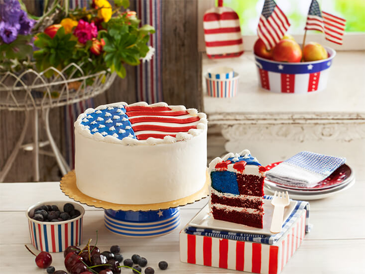 Flag Layer Cake being served for dessert on Independence Day (July 4th)