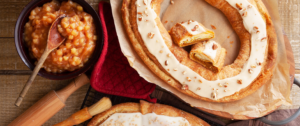 Our Pumpkin Caramel Kringle and Apple Kringle on table spread made for fall