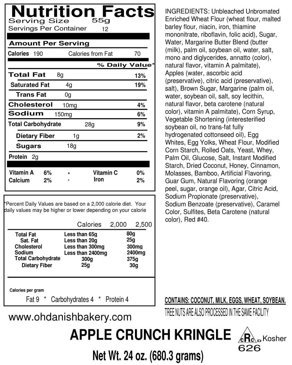 Nutritional Label for Apple Crunch Kringle