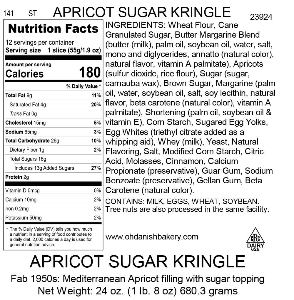 Nutritional Label for The Fab 1950s: Apricot Sugar Kringle