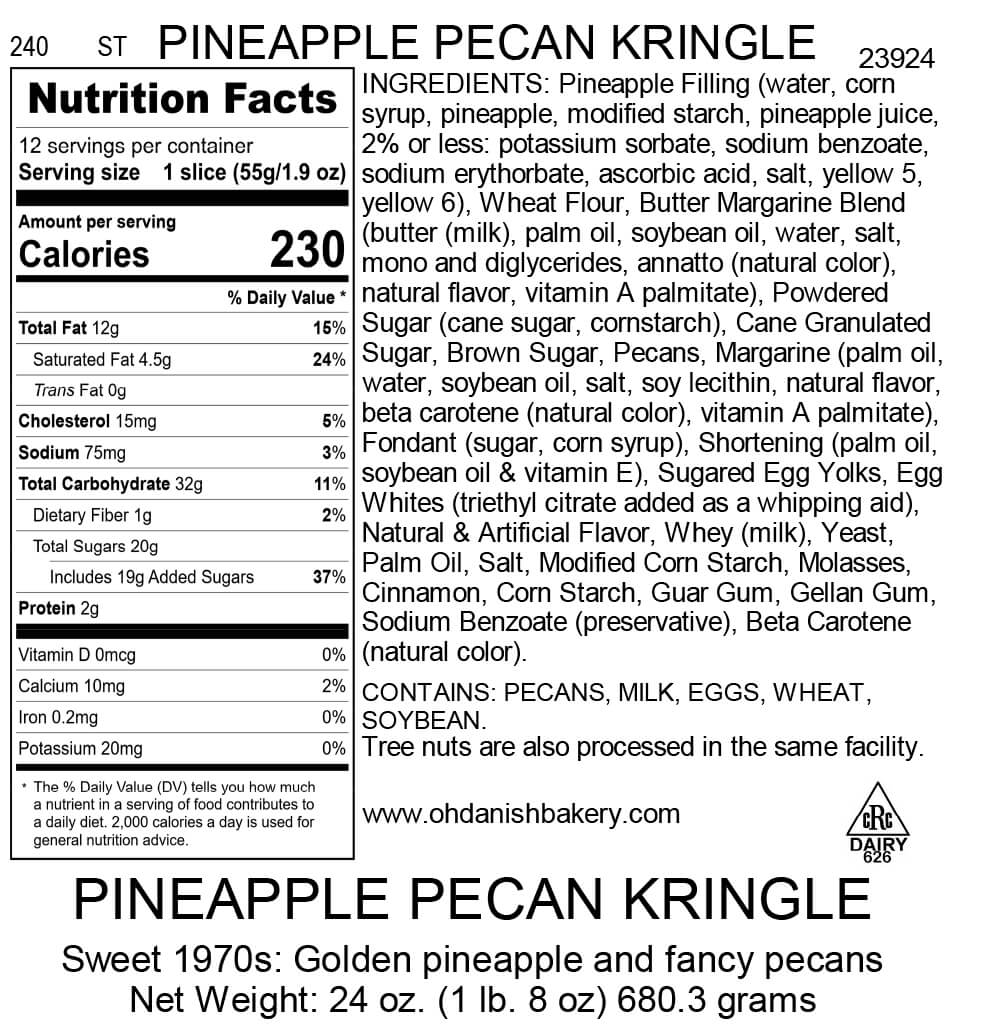 Nutritional Label for The Sweet 1970s: Pineapple Pecan Kringle