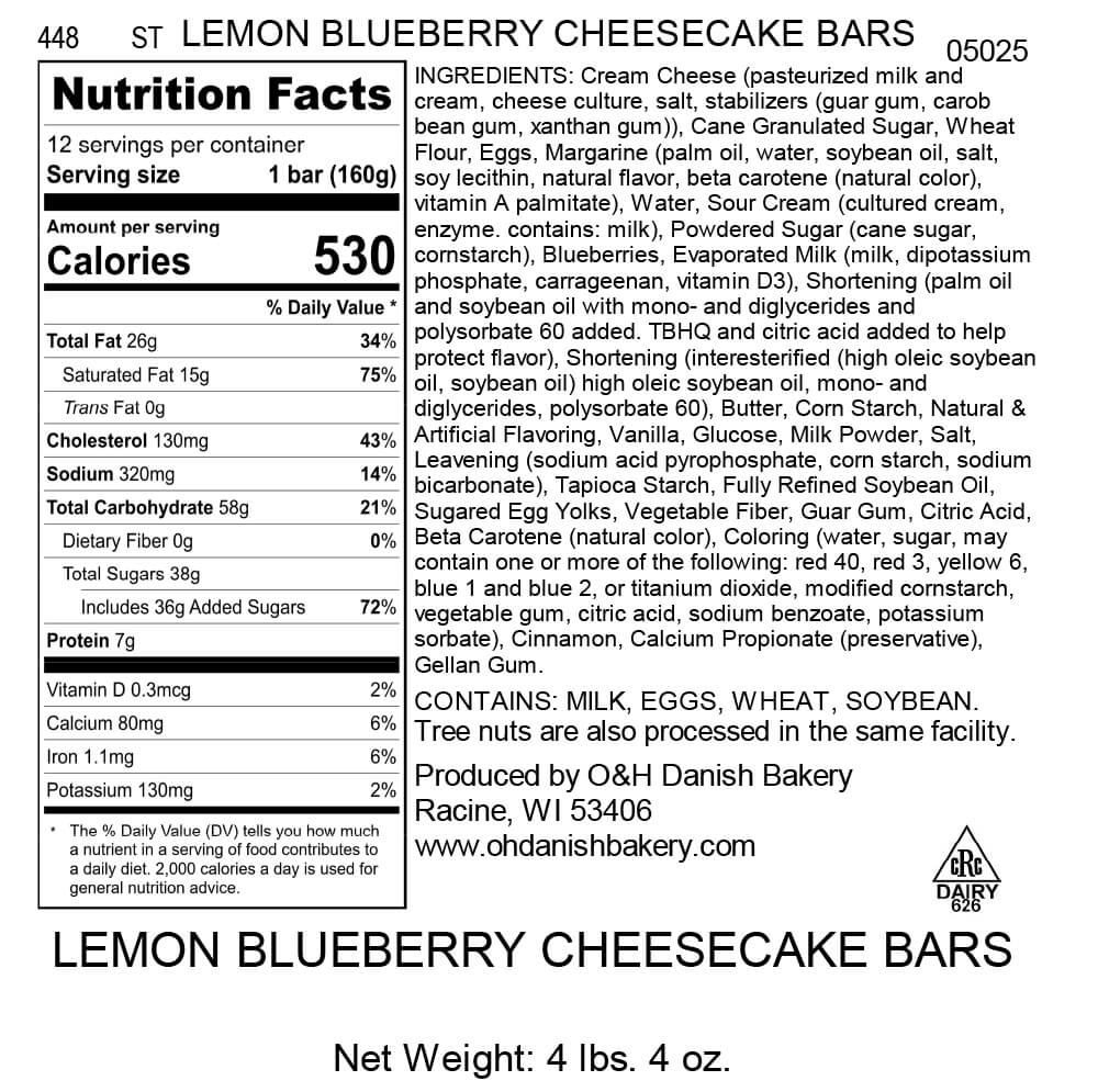 Nutritional Label for Lemon Blueberry Cheesecake Bars