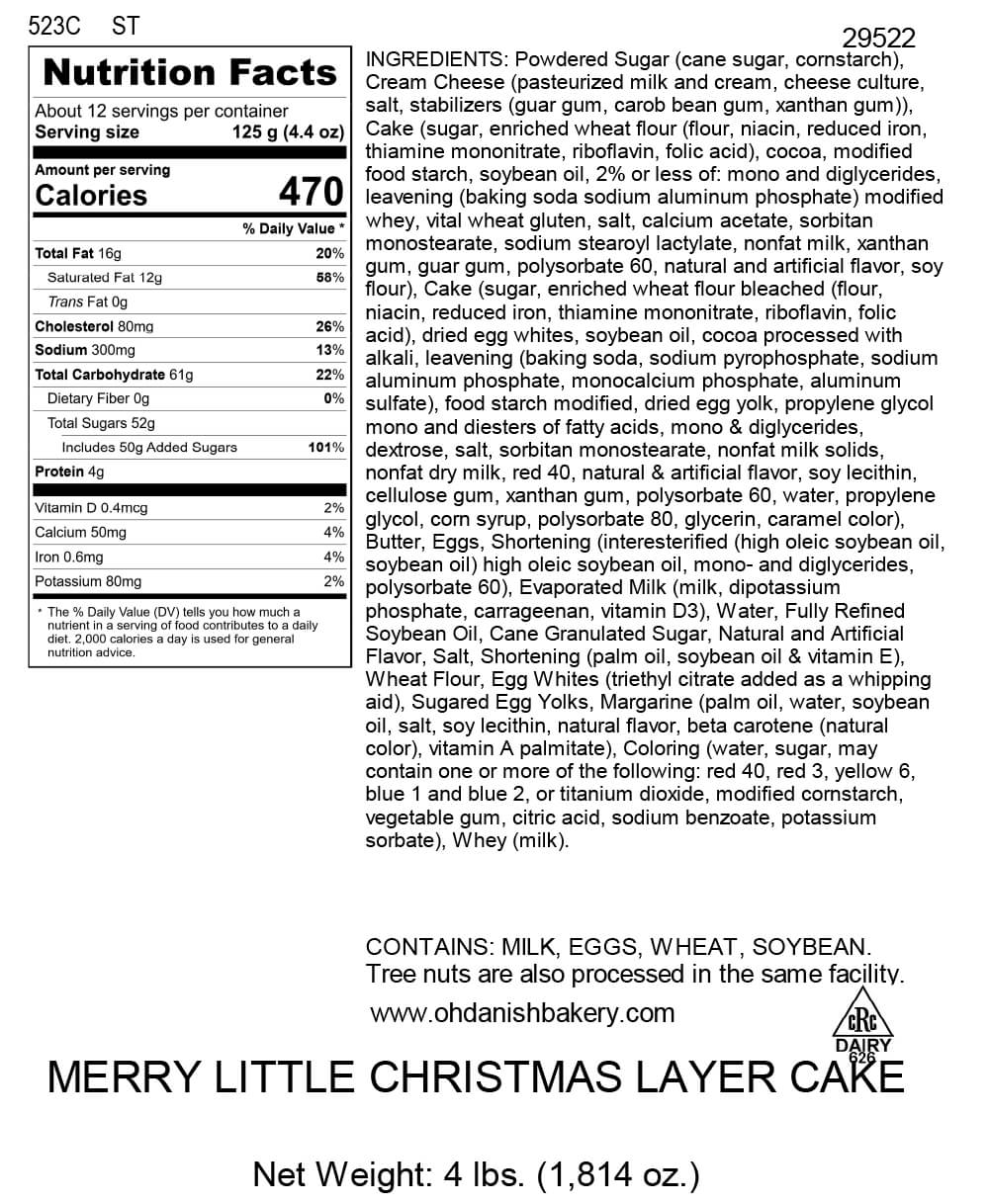 Nutritional Label for Merry Little Christmas Cake