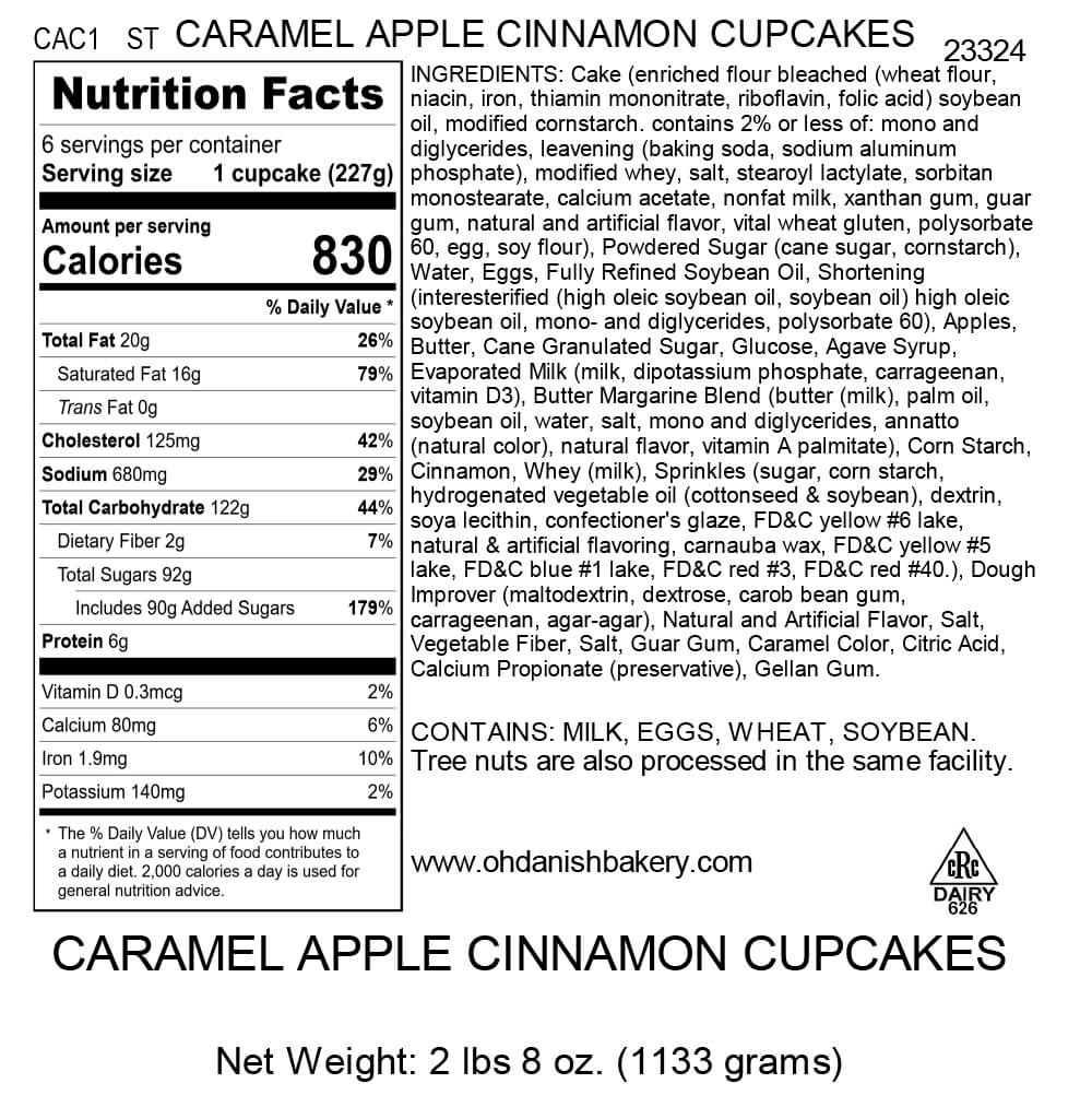 Nutritional Label for Caramel Apple Cinnamon Cupcakes