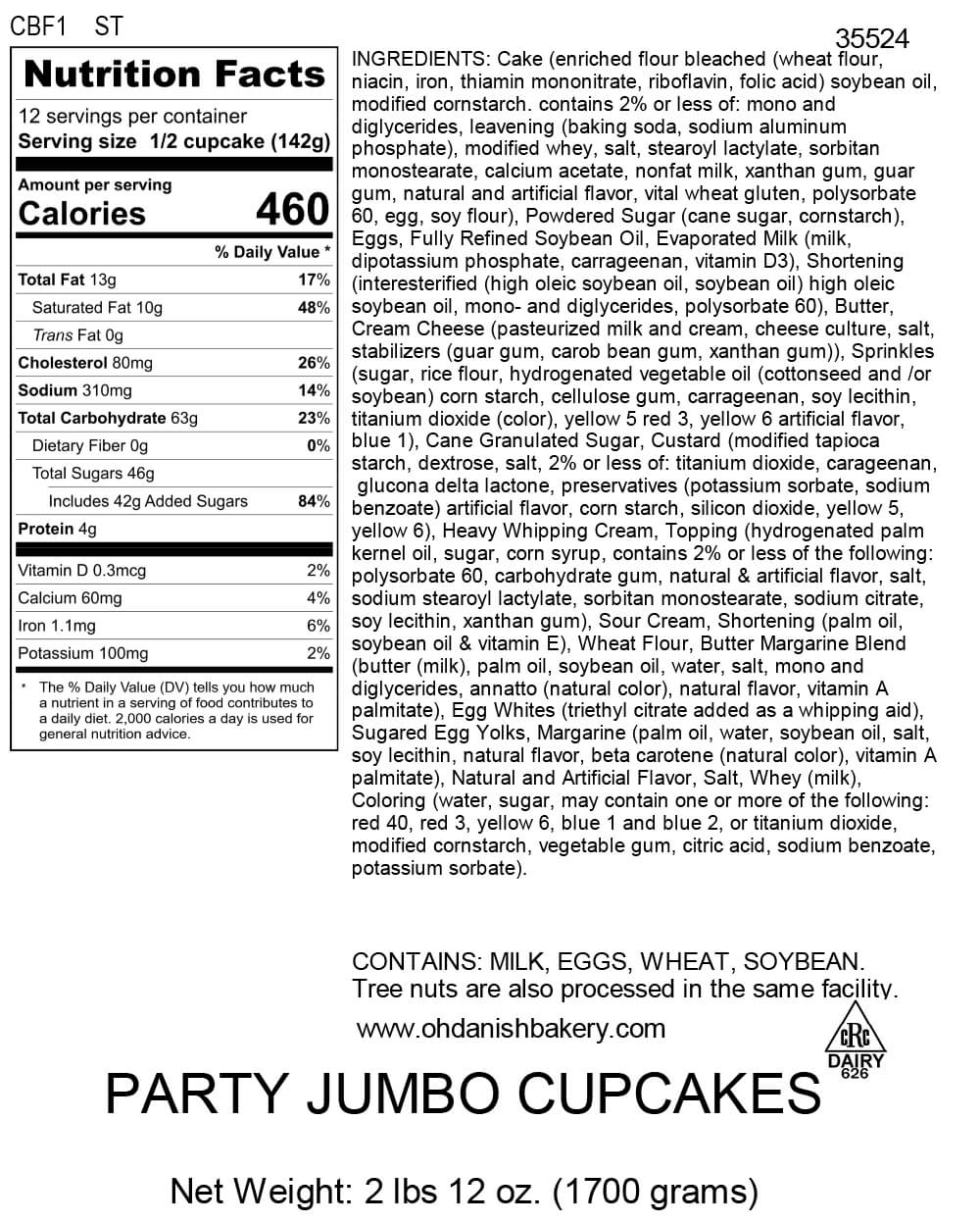 Nutritional Label for Party Cupcakes