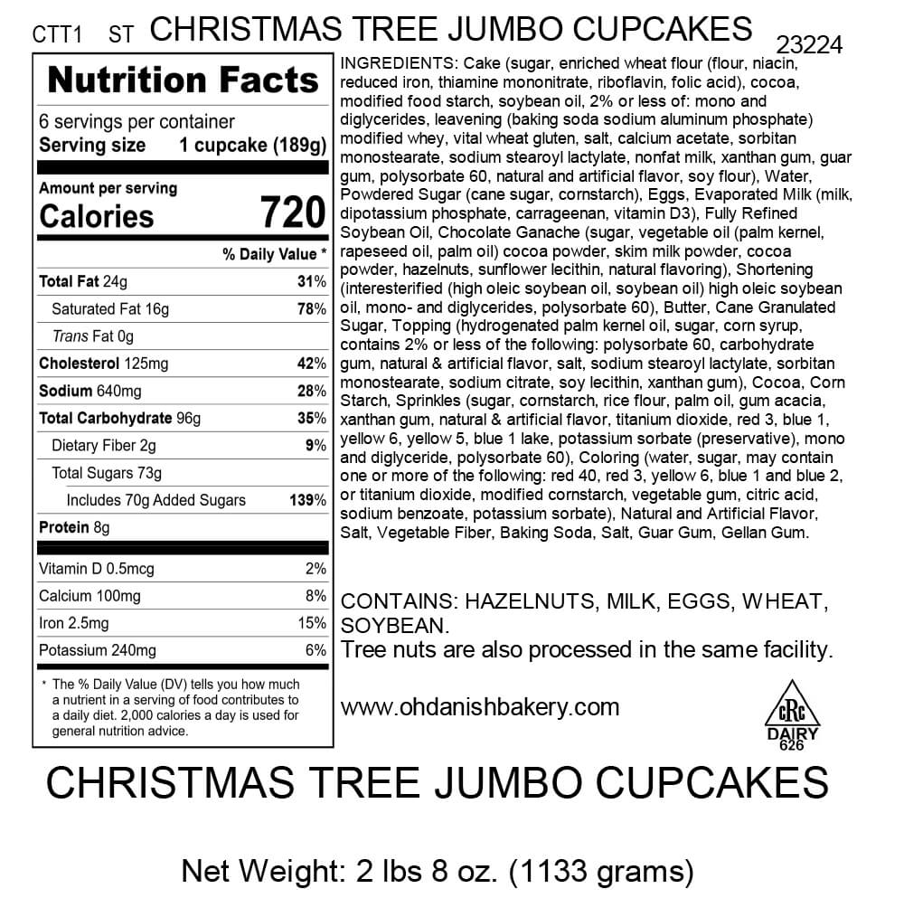 Nutritional Label for Christmas Tree Chocolate Ganache Cupcakes