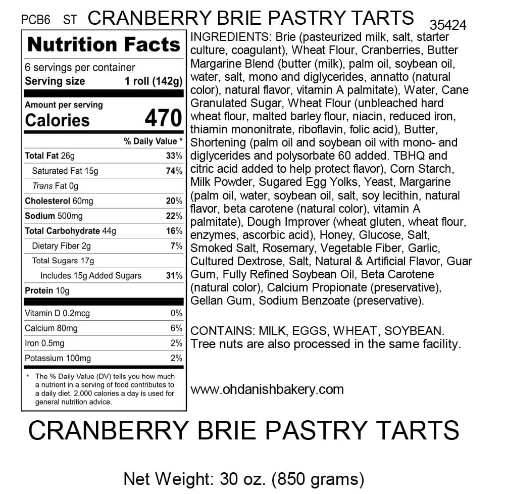 Nutritional Label for Cranberry Brie Pastry Tarts