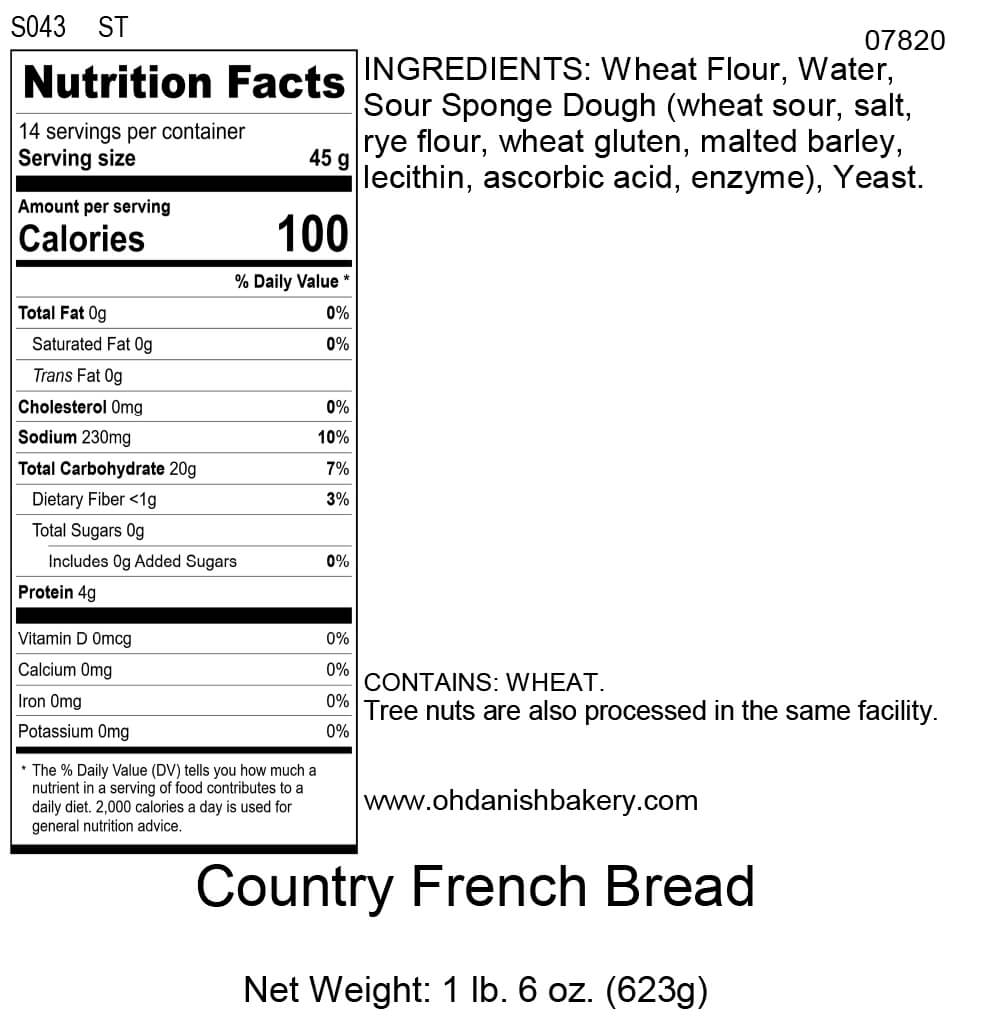 Nutritional Label for Country French Bread