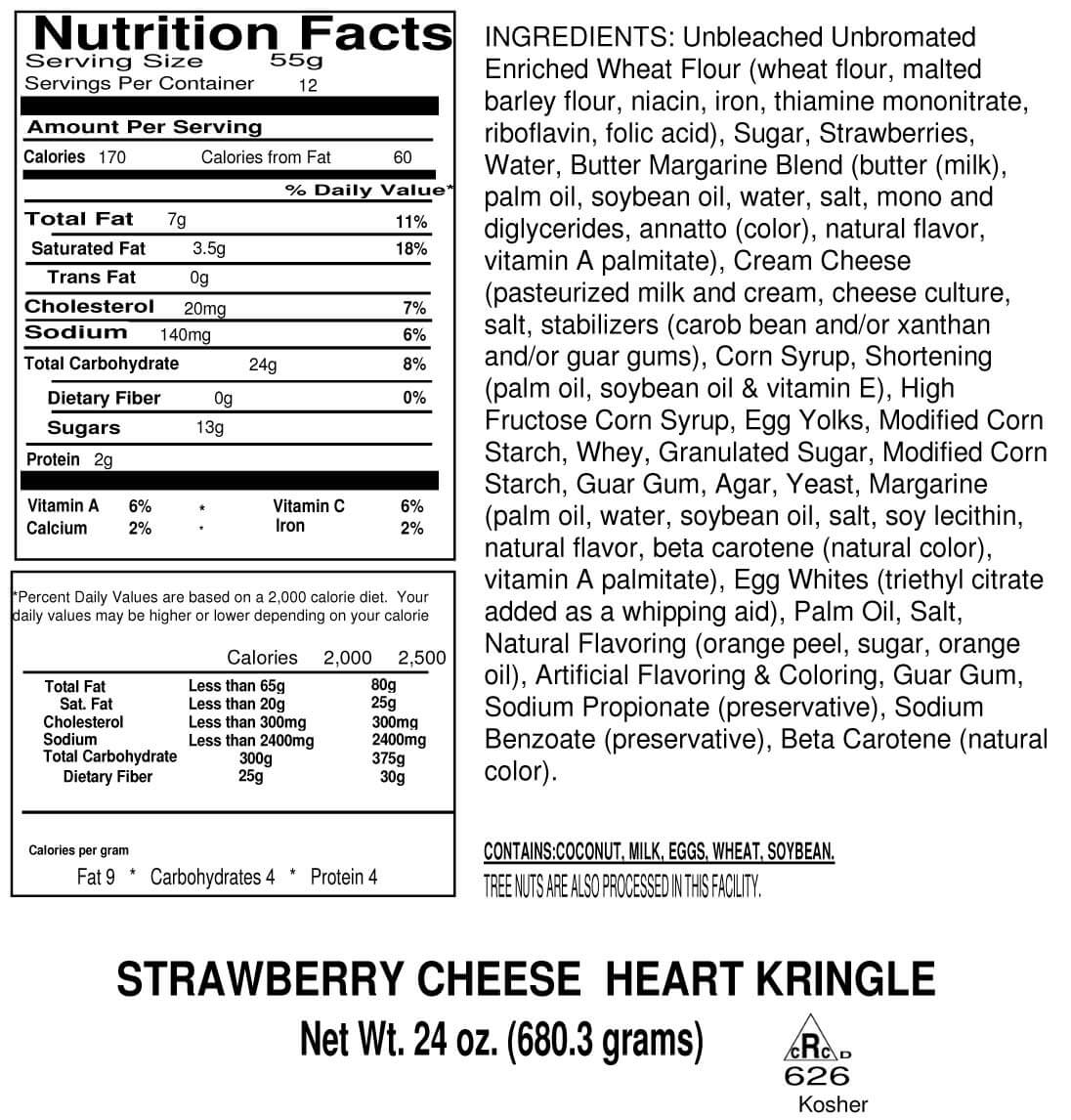 Nutritional Label for Mother's Day Strawberry Cream Cheese Heart Kringle