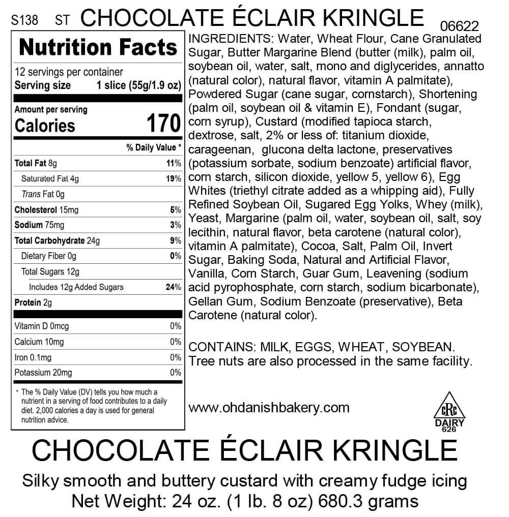 Nutritional Label for Chocolate Eclair Kringle