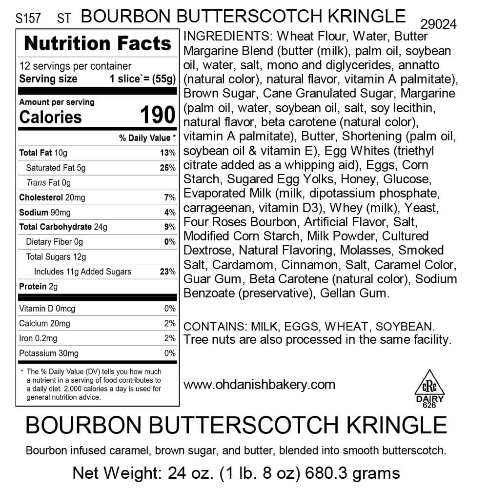 Nutritional Label for Bourbon & Butterscotch Kringle