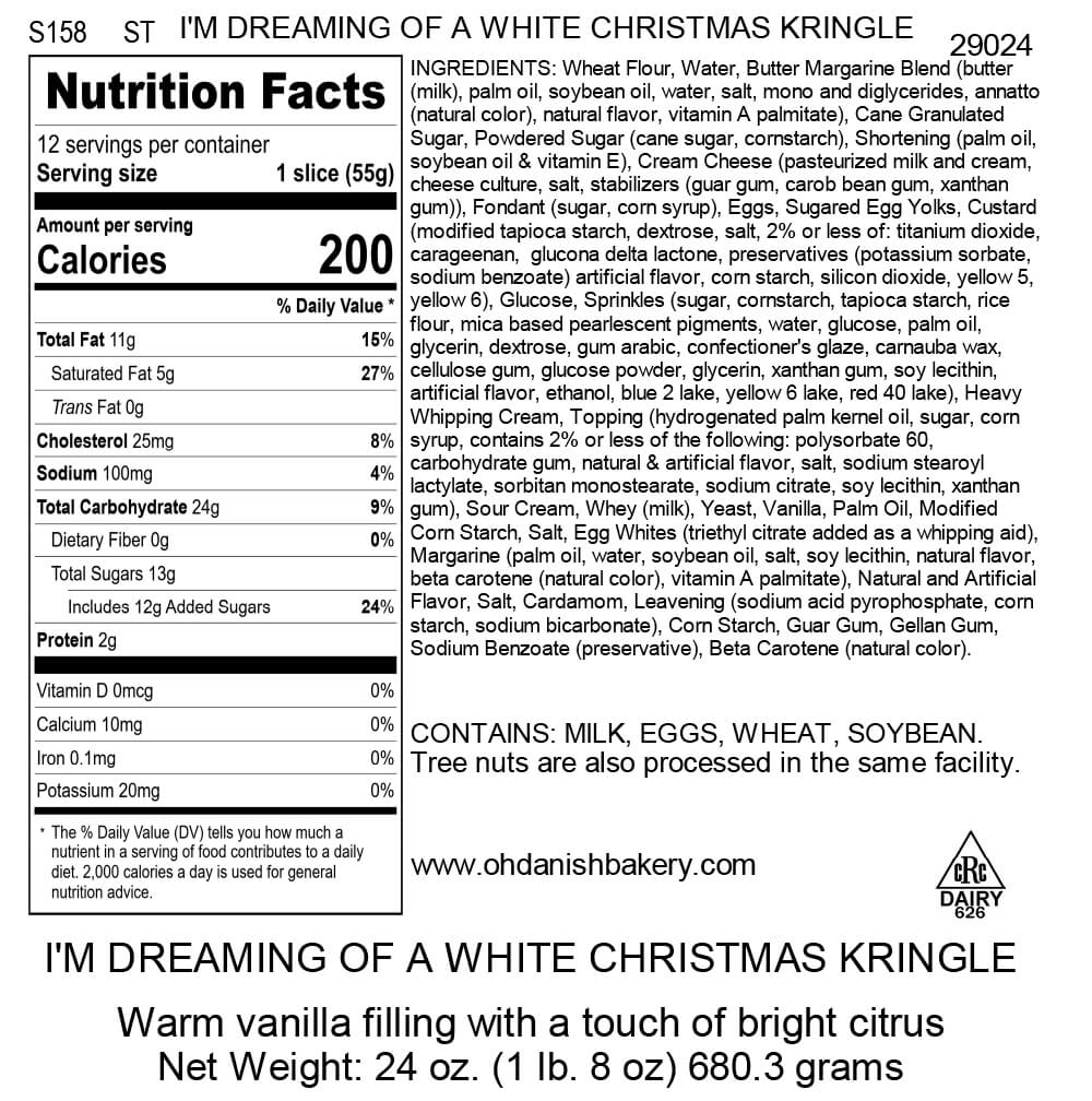 Nutritional Label for I'm Dreaming of a White Christmas Kringle