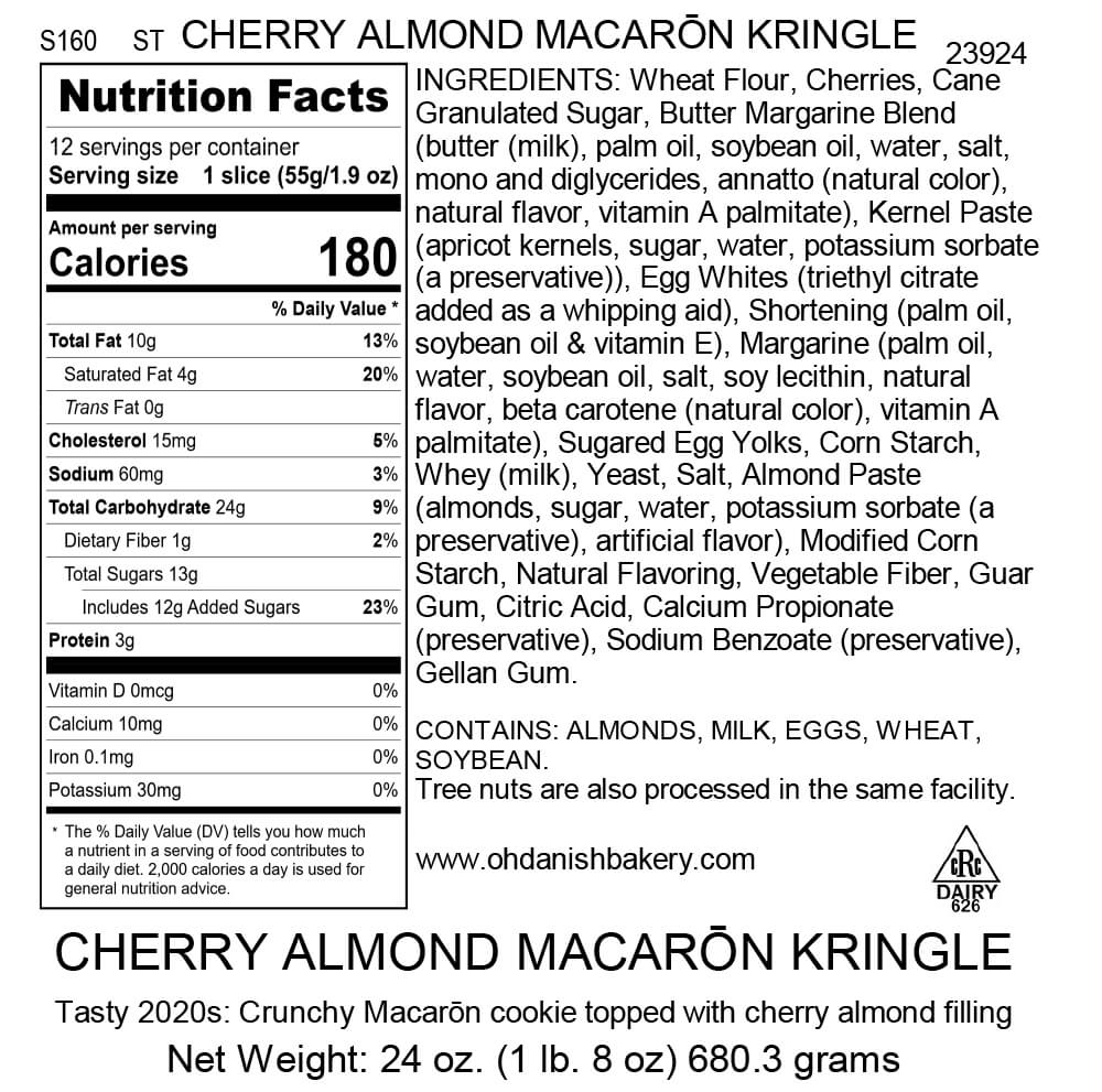 Nutritional Label for The Tasty 2020s: Cherry Almond Macaron Kringle