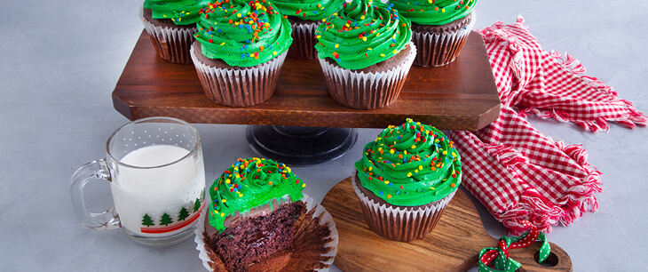 Christmas Tree Chocolate Ganache Cupcakes