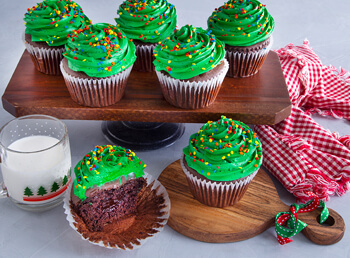 Christmas Tree Chocolate Ganache Cupcakes