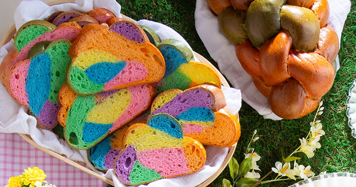 Vibrant braided Easter bread with colorful layers, a show-stopping treat that's both festive and delicious for your Easter brunch table.