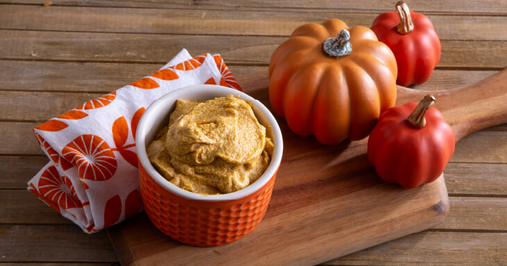 Scratch-made pumpkin caramel filling for the Pumpkin Caramel Kringle, highlighting its smooth texture, rich caramel color, and specks of warm spices.