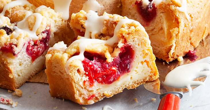 This festive coffee cake recipe combines rich Wisconsin cream cheese and seasonal fruits for a treat that?s perfect for any holiday gathering.